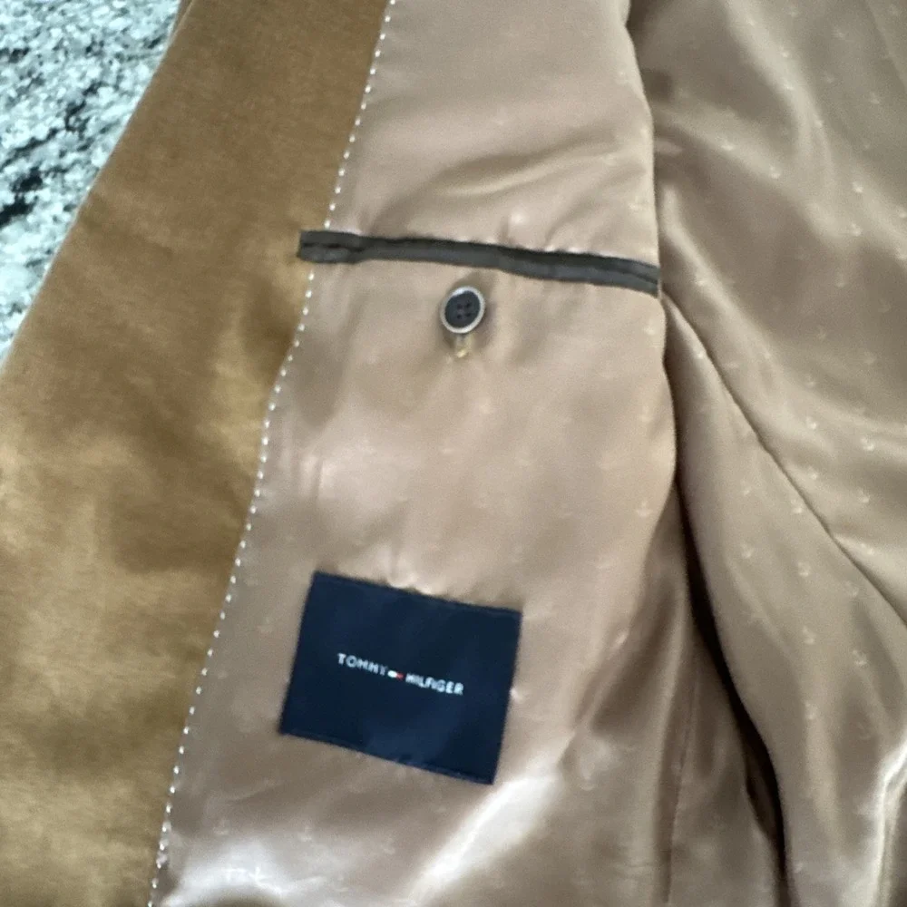 Tommy Hilfiger Velvet Blazer Jacket Men's 44 Regular  Modern Brown With Patches